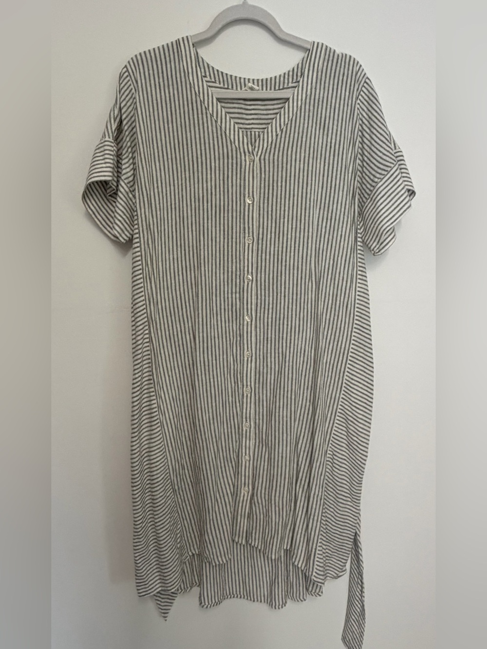 Caslon Gray and White Striped Button-Down Midi Dress